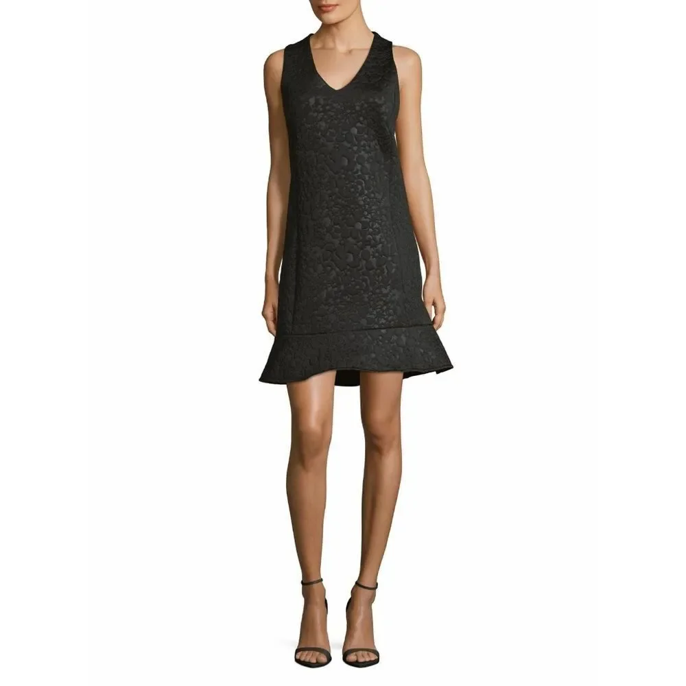 New! MICHAEL KORS Women's Embossed Floral Flared Hem Scuba Black Dress